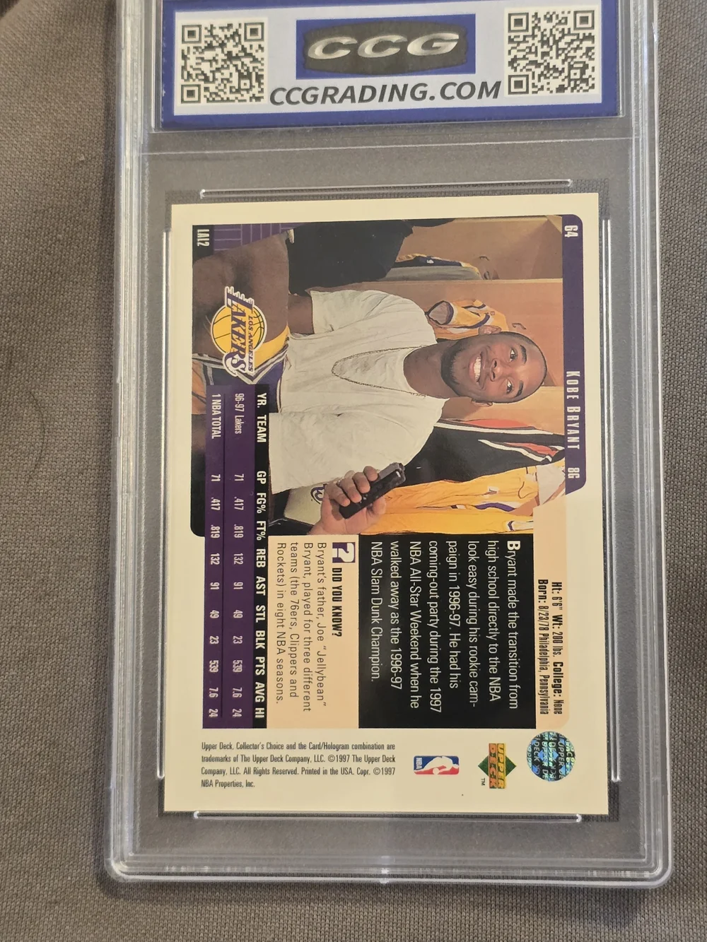 GEM MINT 9.5 Kobe Byrant 1997 Upper Deck Collectors Choice Rookie Card